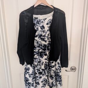 Blue and White Floral Dress with Cardigan